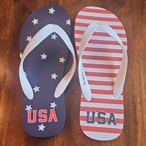 NWOT Goodfellow & Co Mens Patriotic USA Red White And Blue Flip Flops Mens 9/10